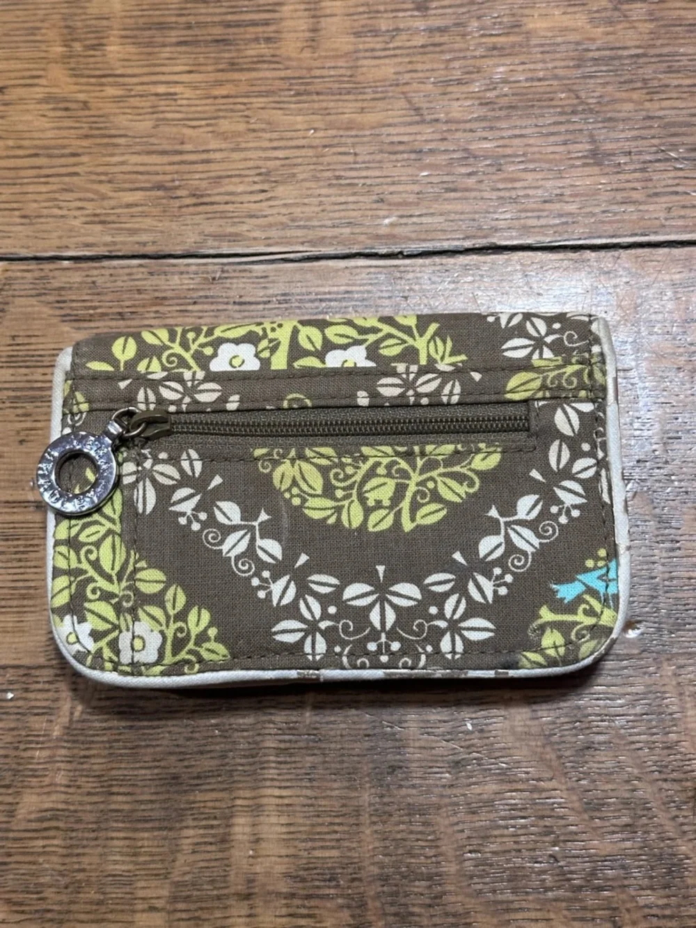 Vera Bradley Brown Quilted Wallet with Lime and Cream Floral Accent - Picture 3 of 5